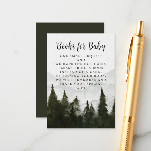 Book Request Misty Forest Baby Shower Enclosure Card (Front/Back In Situ)