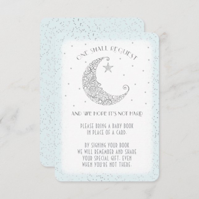 Book Request Moon Star Baby Shower Silver Blue Invitation (Front/Back)