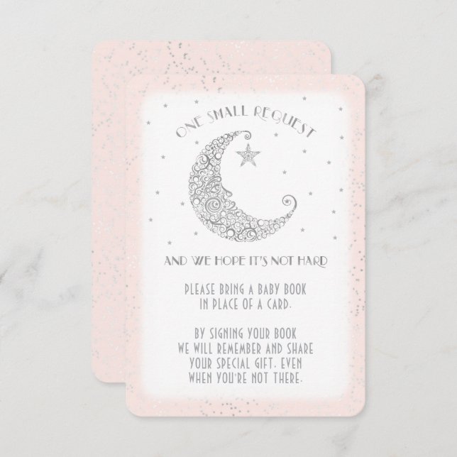 Book Request Moon Star Baby Shower Silver Pink Invitation (Front/Back)