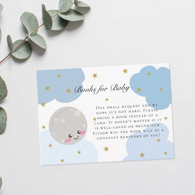 Book Request Over the Moon Baby Shower Blue Cute Enclosure Card (Creator Uploaded)