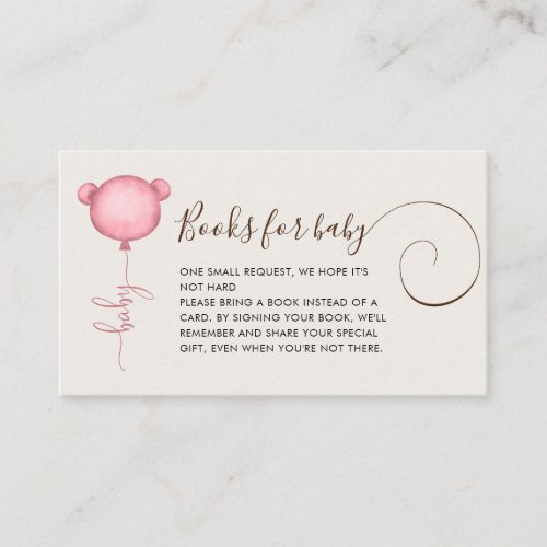 Book Request Pink Bear Balloon Baby Shower Enclosure Card
