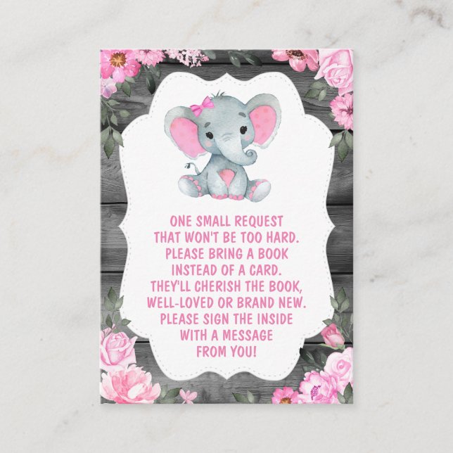 Book Request Pink Elephants Shower Floral Ticket Enclosure Card (Front)