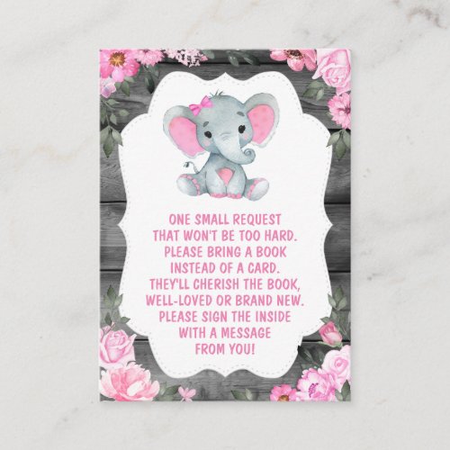Book Request Pink Elephants Shower Floral Ticket Enclosure Card