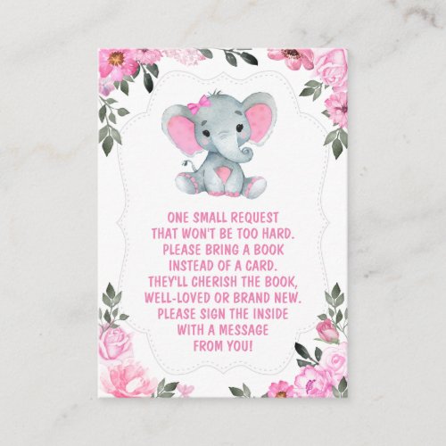 Book Request Pink Elephants Shower Floral Ticket Enclosure Card