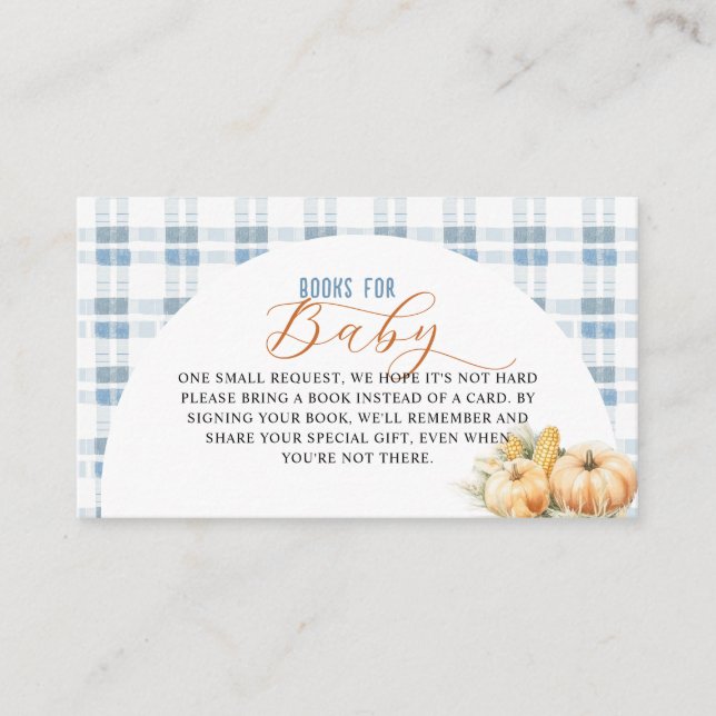 Book Request Pumpkin Blue Stripes Baby Shower Enclosure Card (Front)