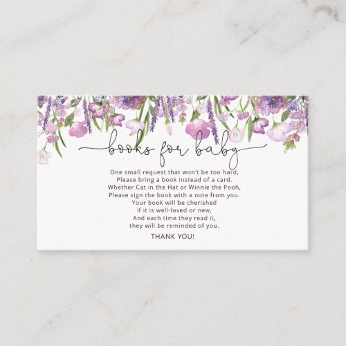 Book Request Purple Wildflower Baby Shower Enclosure Card