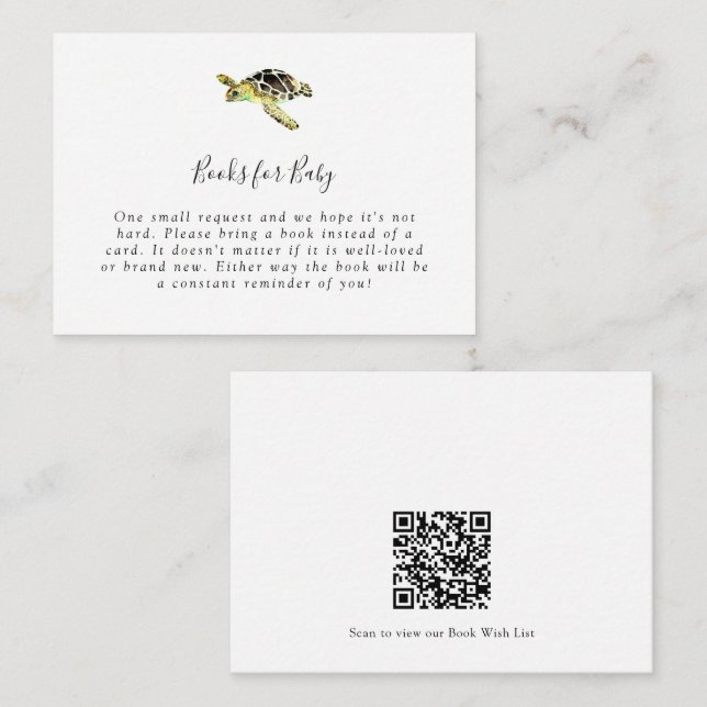 Book Request QR Code Sea Turtle Baby Shower Enclosure Card (Front/Back)
