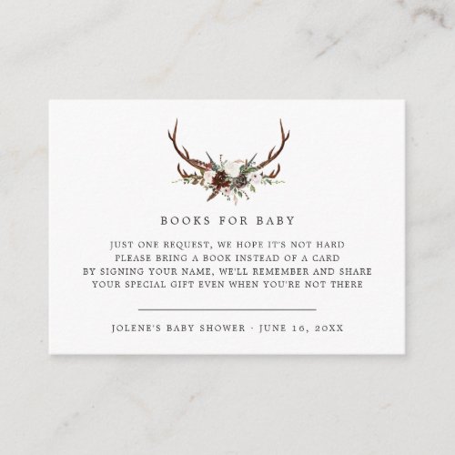 Book Request  Rustic Country Floral Antler Enclosure Card