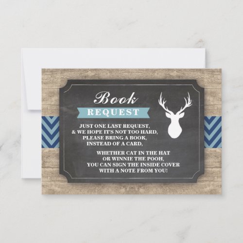Book Request Stag Baby Shower Rustic Boy Blue Invitation