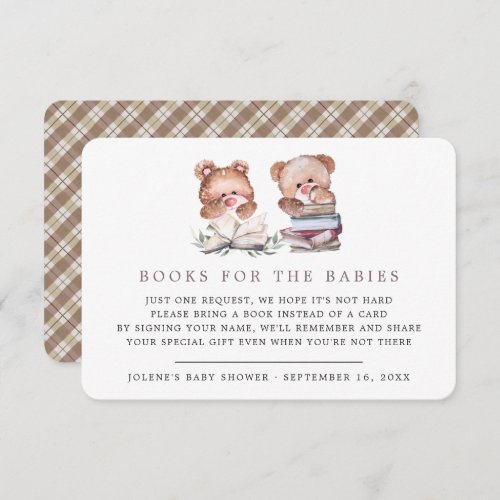 Book Request  Teddy Bear Twins Baby Shower Enclosure Card