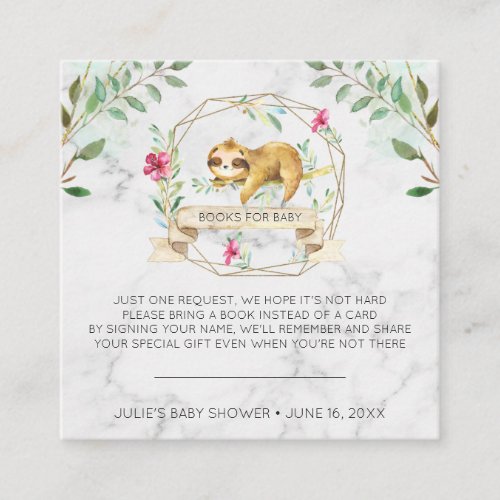 Book Request  Tropical Sloth Baby Shower Enclosure Card