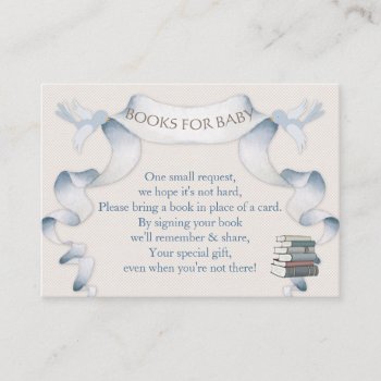Book Request Vintage Carriage Ivory Blue Gingham Enclosure Card by nawnibelles at Zazzle