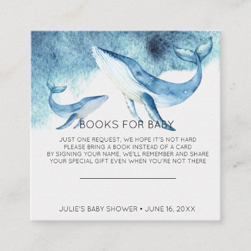 Book Request  Watercolor Whale Baby Shower Insert