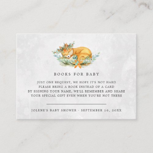 Book Request  Woodland Forest Fox Baby Shower Enclosure Card
