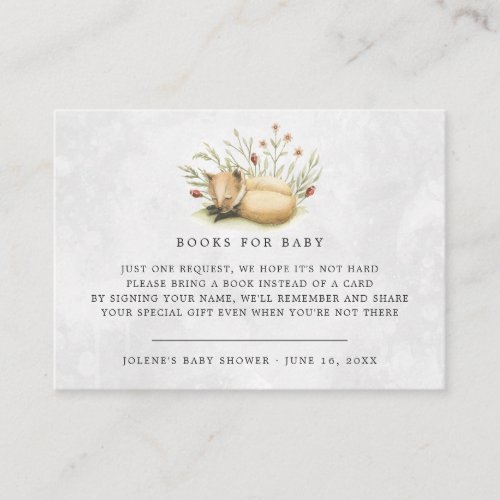 Book Request  Woodland Forest Fox Baby Shower Enclosure Card