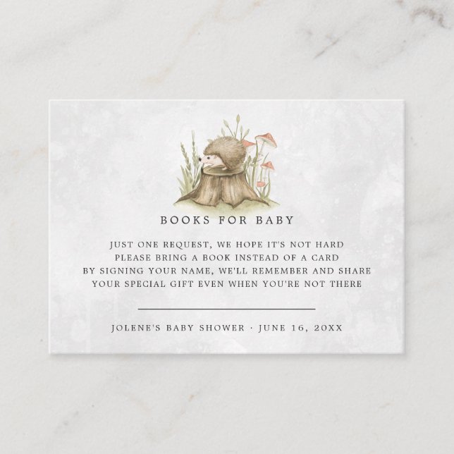 Book Request | Woodland Hedgehog Baby Shower Enclosure Card (Front)