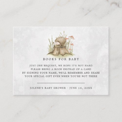Book Request  Woodland Hedgehog Baby Shower Enclosure Card