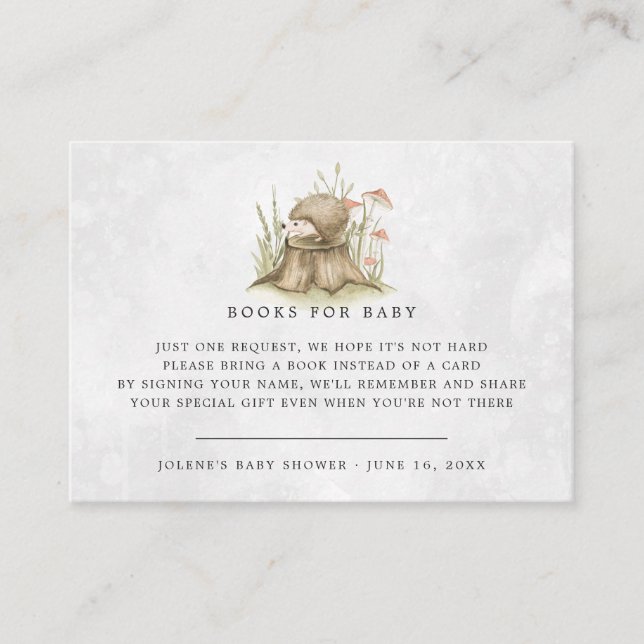 Book Request | Woodland Hedgehog Baby Shower Enclosure Card (Front)