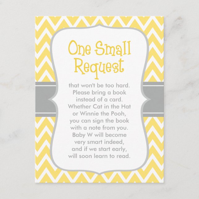 Book Request Yellow and Gray Chevron Baby Shower Enclosure Card (Front)