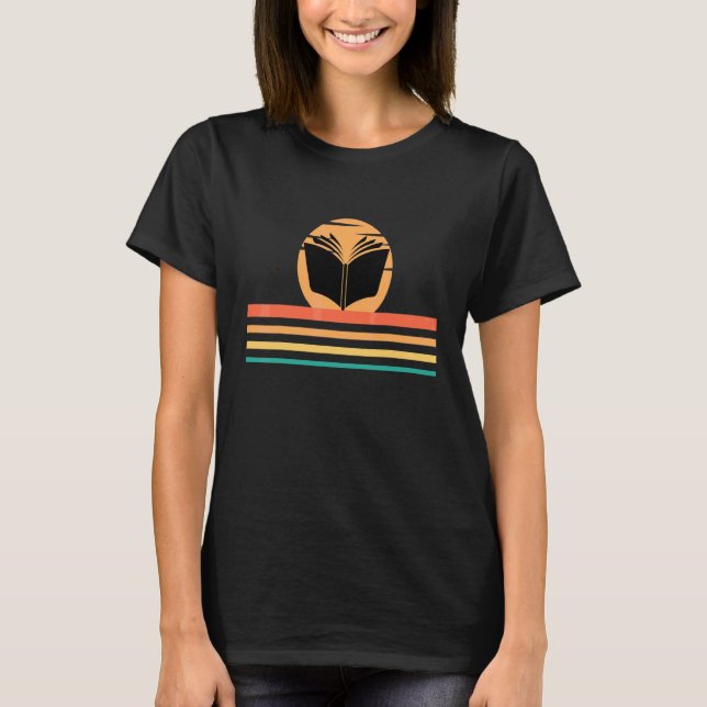Book Retro Sunset For Book Nerd Library Reading Vi T-Shirt (Front)
