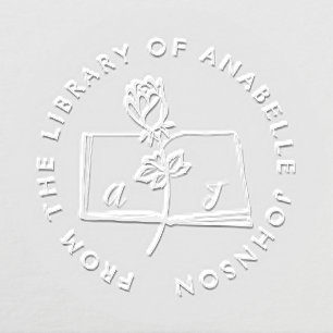 Book Rose Vintage Script Initials From The Library Embosser