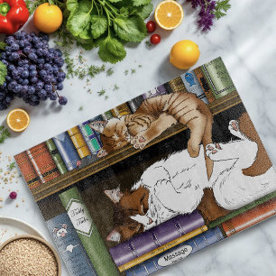 Book Shelf Cats Library Cutting Board