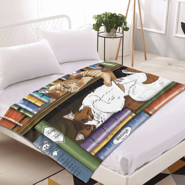 Book Shelf Cats Library Fleece Blanket (Creator Uploaded)
