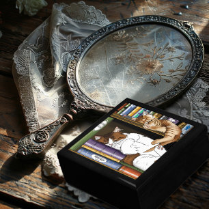 Book Shelf Cats Library Keepsake Box