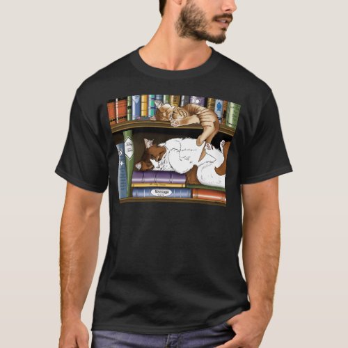Book Shelf Cats Library T_Shirt