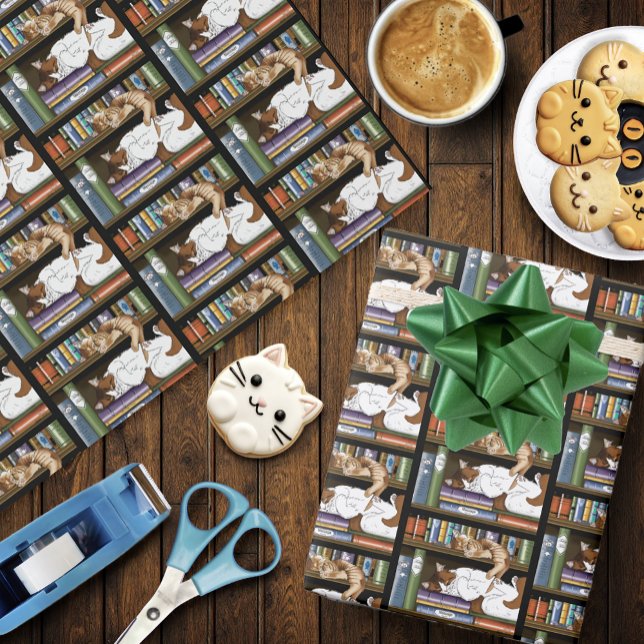 Book Shelf Cats Library Wrapping Paper (Creator Uploaded)