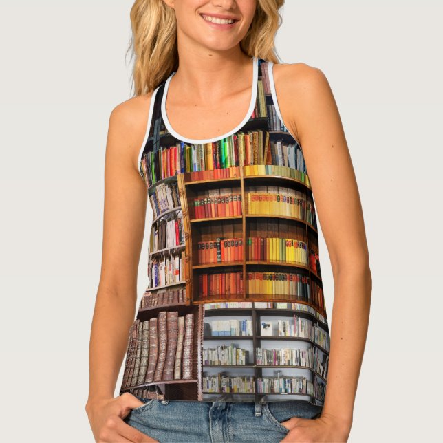 Book Shelves Pattern, A Library of Books Tank Top (Front)