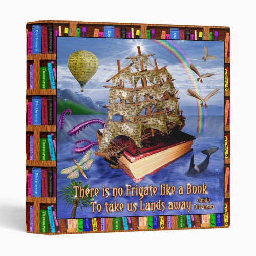 Book Ship Ocean Scene with Emily Dickinson Quote 3 Ring Binder