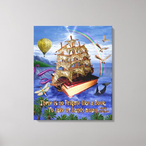 Book Ship Ocean Scene with Emily Dickinson Quote Canvas Print