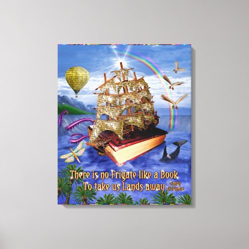 Book Ship Ocean Scene with Emily Dickinson Quote Canvas Print
