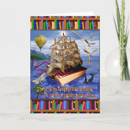 Book Ship Ocean Scene with Emily Dickinson Quote Card