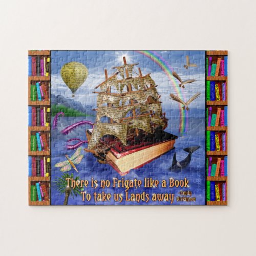 Book Ship Ocean Scene with Emily Dickinson Quote Jigsaw Puzzle