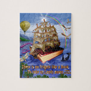 Book Ship Ocean Scene with Emily Dickinson Quote Jigsaw Puzzle