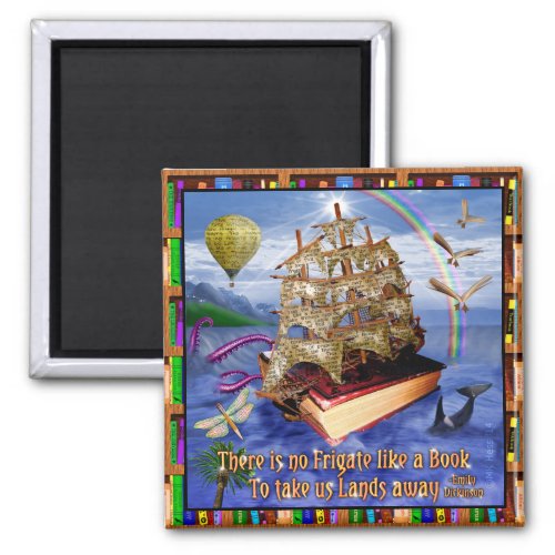 Book Ship Ocean Scene with Emily Dickinson Quote Magnet