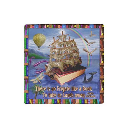 Book Ship Ocean Scene with Emily Dickinson Quote Stone Magnet