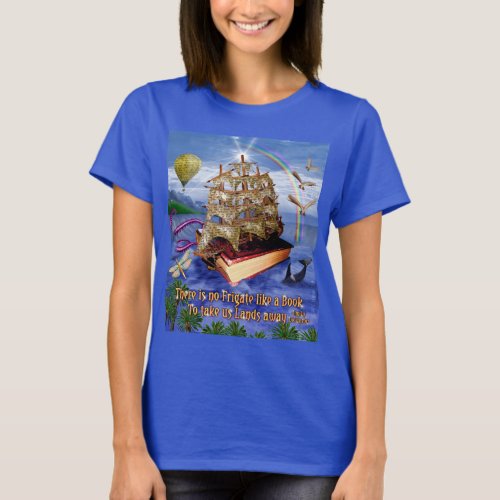 Book Ship Ocean Scene with Emily Dickinson Quote T_Shirt
