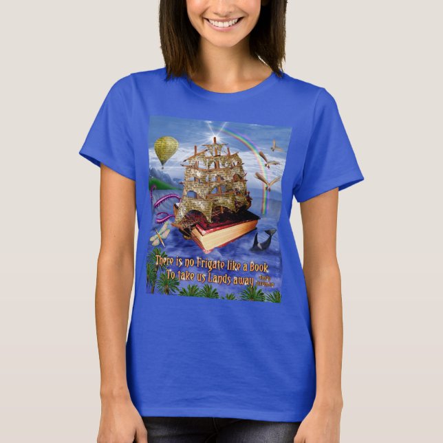 Book Ship Ocean Scene with Emily Dickinson Quote T-Shirt (Front)