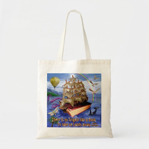 Book Ship Ocean Scene with Emily Dickinson Quote Tote Bag