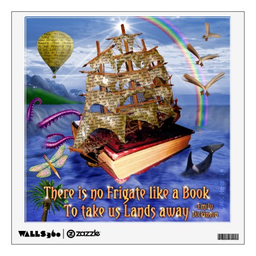 Book Ship Ocean Scene with Emily Dickinson Quote Wall Decal