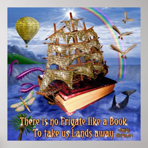 Book Ship on Ocean Emily Dickinson Quote Square Poster