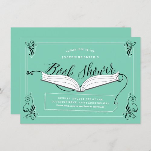 Book shower robins egg blue baby shower invitation