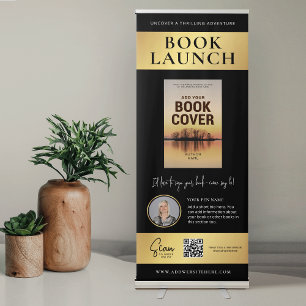 Book Signing Custom Author Photo Black & Gold Retractable Banner