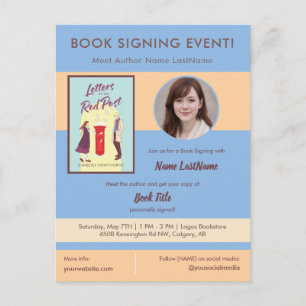 Book Signing Event Author Appearance Blue Postcard