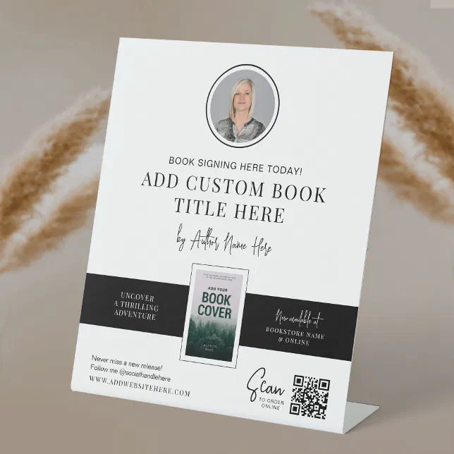 Book Signing Event Meet The Author Photo QR Code Pedestal Sign | Zazzle