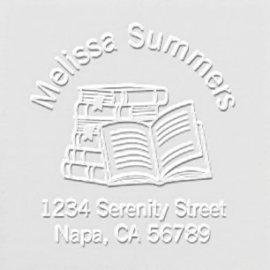 Book Stack and Open Book Address Bookplate Embosser