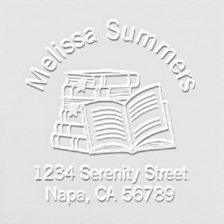 Book Stack and Open Book Address Bookplate Embosser
